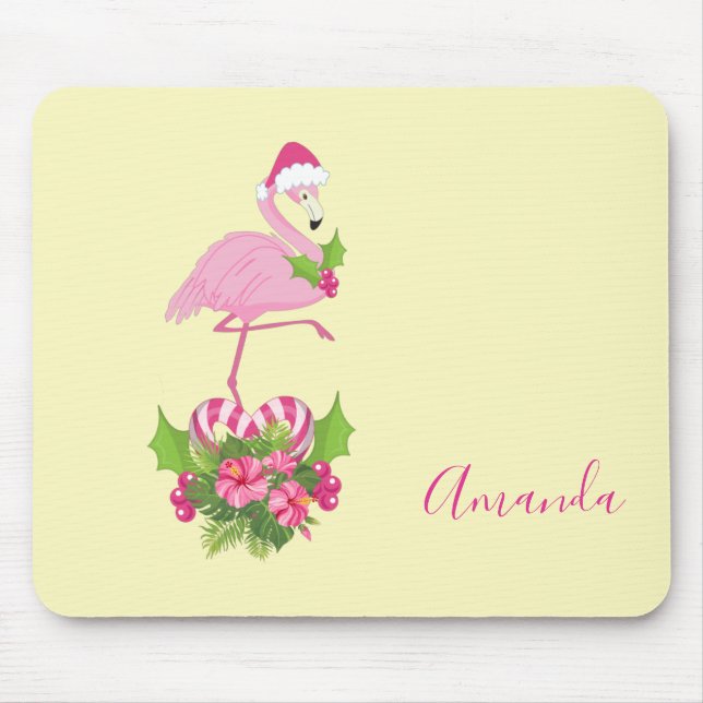 Rosa Flamingo i Santa Hat med Candy cane Bouquet Musmatta (Framsidan)