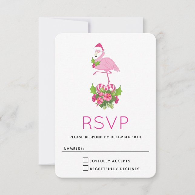 Rosa Flamingo i Santa Hat med Candy cane Bouquet OSA Kort (Framsida)