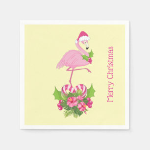 Rosa Flamingo i Santa Hat med Candy cane Bouquet Pappersservett