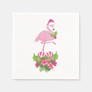 Rosa Flamingo i Santa Hat med Candy cane Bouquet Pappersservett