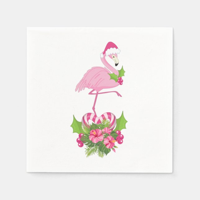 Rosa Flamingo i Santa Hat med Candy cane Bouquet Pappersservett (Framsidan)