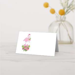 Rosa Flamingo i Santa Hat med Candy cane Bouquet Placeringskort