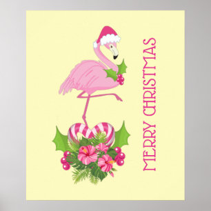 Rosa Flamingo i Santa Hat med Candy cane Bouquet Poster