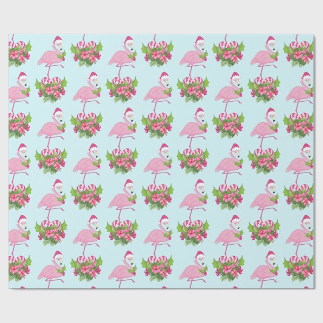 Rosa Flamingo i Santa Hat med Candy cane Bouquet Presentpapper (Platt)