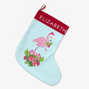 Rosa Flamingo i Santa Hat med Candy cane Bouquet Stor Julstrumpa