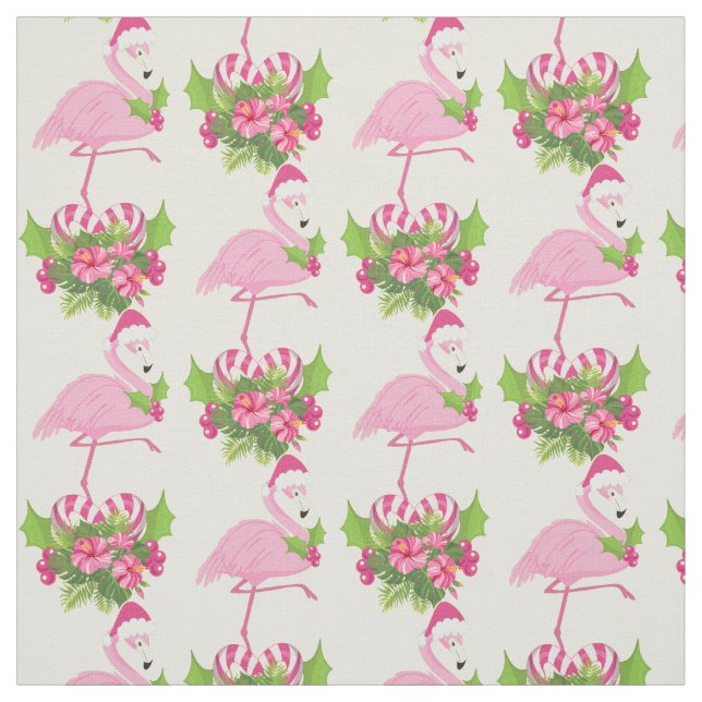 Rosa Flamingo i Santa Hat med Candy cane Bouquet Tyg (Provkarta)