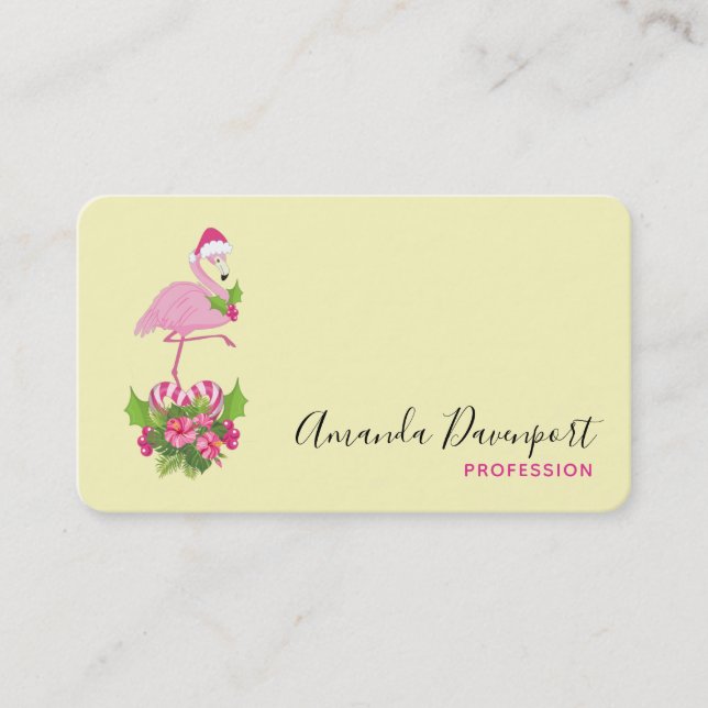 Rosa Flamingo i Santa Hat med Candy cane Bouquet Visitkort (Framsida)