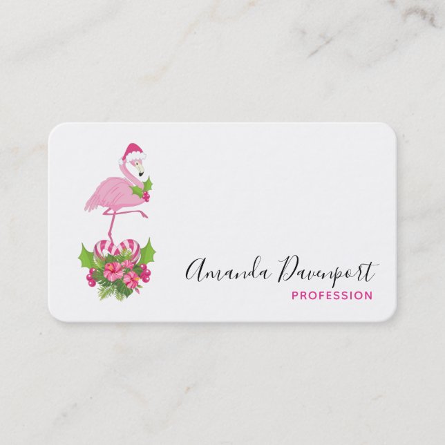 Rosa Flamingo i Santa Hat med Candy cane Bouquet Visitkort (Framsida)