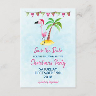 Rosa Flamingo i Santa Hat Spara datum i Party Inbjudningar