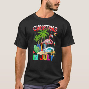 Rosa Flamingo i Santa Hat Sunglass jul in i T Shirt