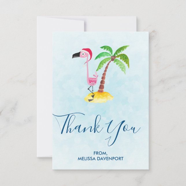 Rosa Flamingo i Santa Hat Tack Kort (Framsida)