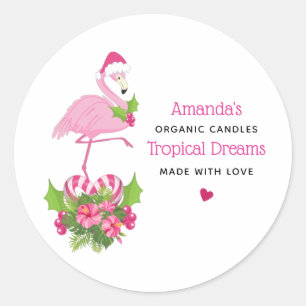 Rosa Flamingo i Santa Hat Whimsical Candle Runt Klistermärke