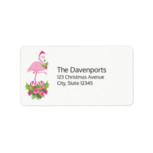 Rosa Flamingo i Santa Hat Whimsical jul Adressetikett