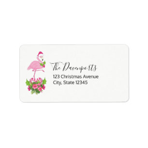 Rosa Flamingo i Santa Hat Whimsical jul Adressetikett