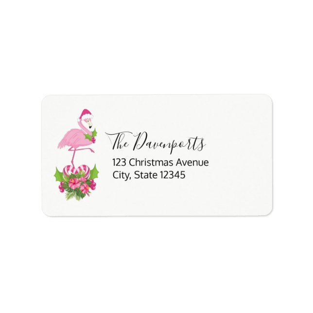 Rosa Flamingo i Santa Hat Whimsical jul Adressetikett (Framsidan)