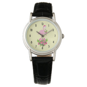 Rosa Flamingo i Santa Hat Whimsical jul Armbandsur