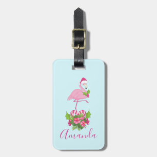 Rosa Flamingo i Santa Hat Whimsical jul Bagagebricka