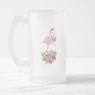 Rosa Flamingo i Santa Hat Whimsical jul Frostat Ölglas