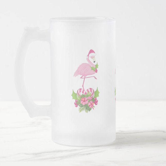 Rosa Flamingo i Santa Hat Whimsical jul Frostat Ölglas (Vänster)