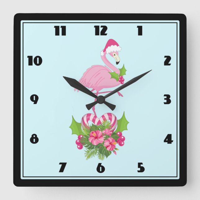 Rosa Flamingo i Santa Hat Whimsical jul Fyrkantig Klocka (Framsida)