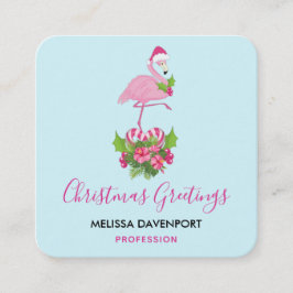 Rosa Flamingo i Santa Hat Whimsical jul Fyrkantigt Visitkort