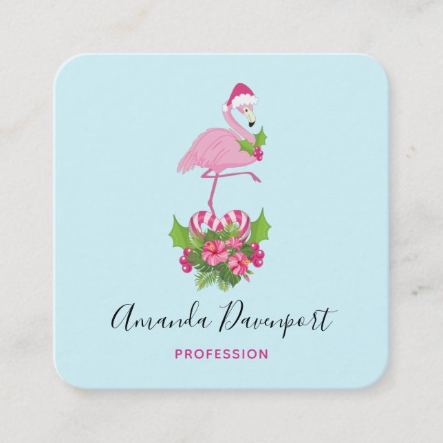 Rosa Flamingo i Santa Hat Whimsical jul Fyrkantigt Visitkort (Framsida)