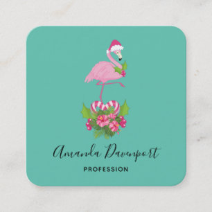 Rosa Flamingo i Santa Hat Whimsical jul Fyrkantigt Visitkort