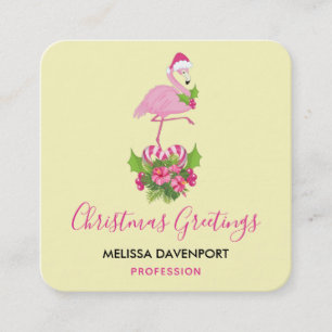 Rosa Flamingo i Santa Hat Whimsical jul Fyrkantigt Visitkort