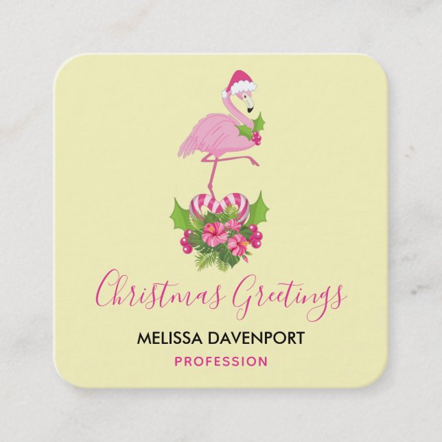 Rosa Flamingo i Santa Hat Whimsical jul Fyrkantigt Visitkort (Framsida)