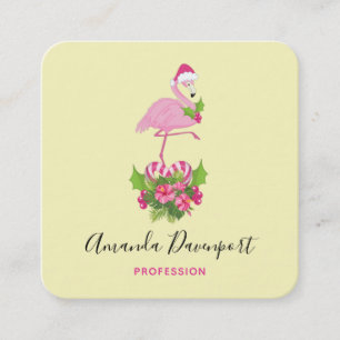 Rosa Flamingo i Santa Hat Whimsical jul Fyrkantigt Visitkort
