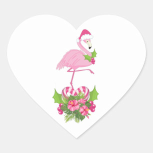 Rosa Flamingo i Santa Hat Whimsical jul Hjärtformat Klistermärke