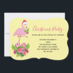 Rosa Flamingo i Santa Hat Whimsical jul Inbjudningar<br><div class="desc">Julinbjudan med ett tropiskt tema julflamingo med en rosa julhatt. Under fötterna är en candy cane bouquet med tropiska blommor och rosa söt. En myrsprit på bröstet.</div>