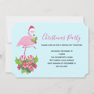 Rosa Flamingo i Santa Hat Whimsical jul Inbjudningar