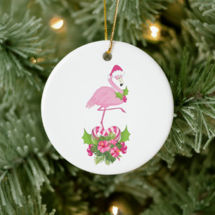 Rosa Flamingo i Santa Hat Whimsical jul Julgransprydnad Keramik