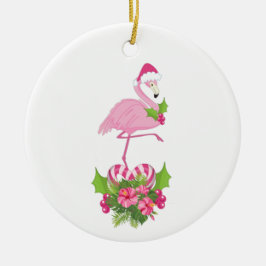 Rosa Flamingo i Santa Hat Whimsical jul Julgransprydnad Keramik