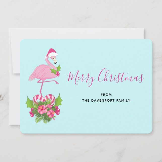Rosa Flamingo i Santa Hat Whimsical jul Julkort (Framsida)
