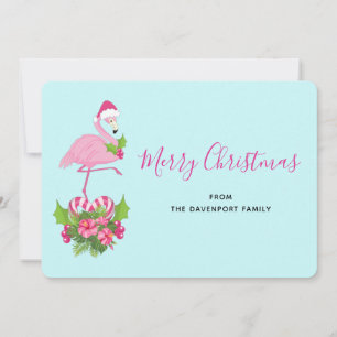 Rosa Flamingo i Santa Hat Whimsical jul Julkort