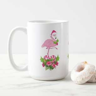 Rosa Flamingo i Santa Hat Whimsical jul Kaffemugg