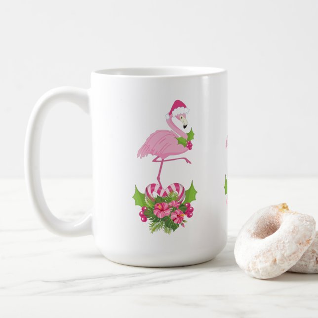 Rosa Flamingo i Santa Hat Whimsical jul Kaffemugg (Med munk)