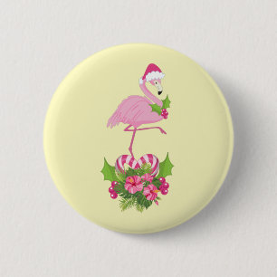 Rosa Flamingo i Santa Hat Whimsical jul Knapp