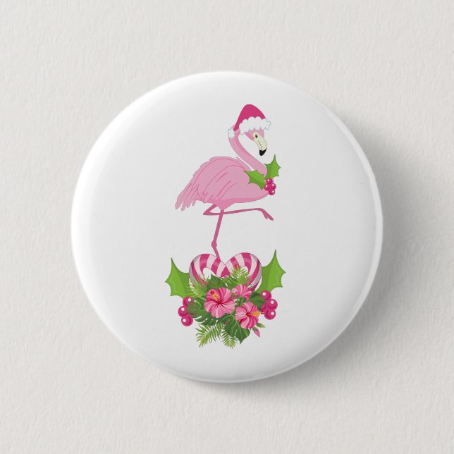 Rosa Flamingo i Santa Hat Whimsical jul Knapp (Framsida)