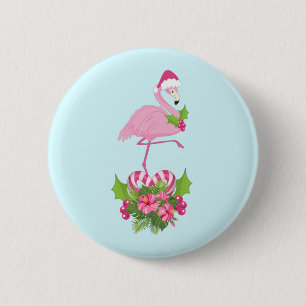 Rosa Flamingo i Santa Hat Whimsical jul Knapp