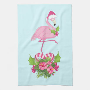 Rosa Flamingo i Santa Hat Whimsical jul Kökshandduk