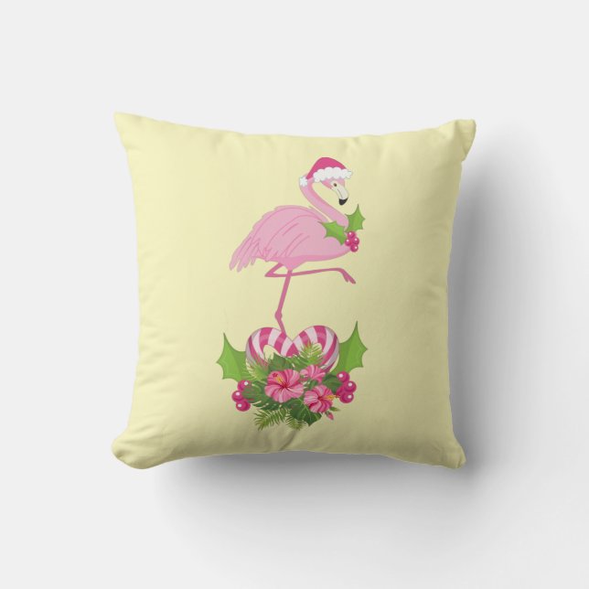 Rosa Flamingo i Santa Hat Whimsical jul Kudde (Framsida)