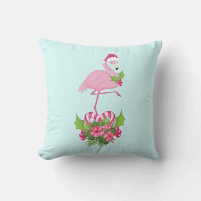 Rosa Flamingo i Santa Hat Whimsical jul Kudde (Framsida)