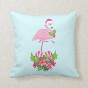 Rosa Flamingo i Santa Hat Whimsical jul Kudde