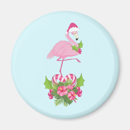 Rosa Flamingo i Santa Hat Whimsical jul Magnet