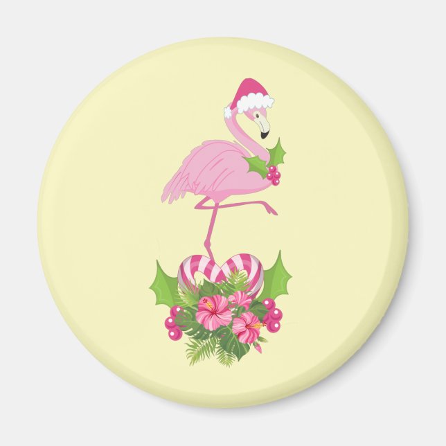 Rosa Flamingo i Santa Hat Whimsical jul Magnet (Framsidan)