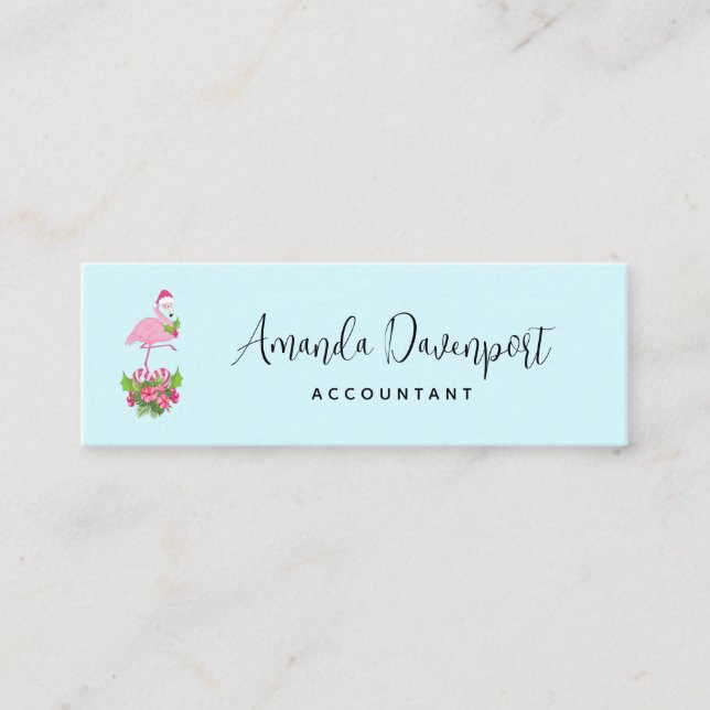 Rosa Flamingo i Santa Hat Whimsical jul Mini Visitkort (Framsida)