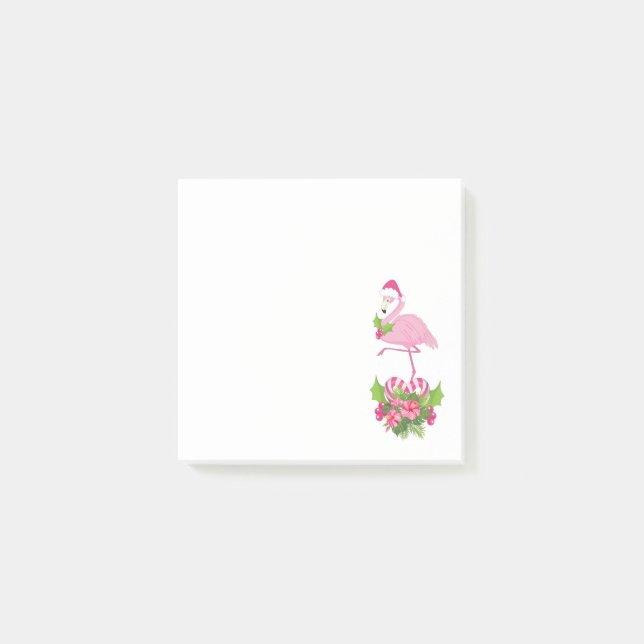 Rosa Flamingo i Santa Hat Whimsical jul Post-it Block (Framsida)